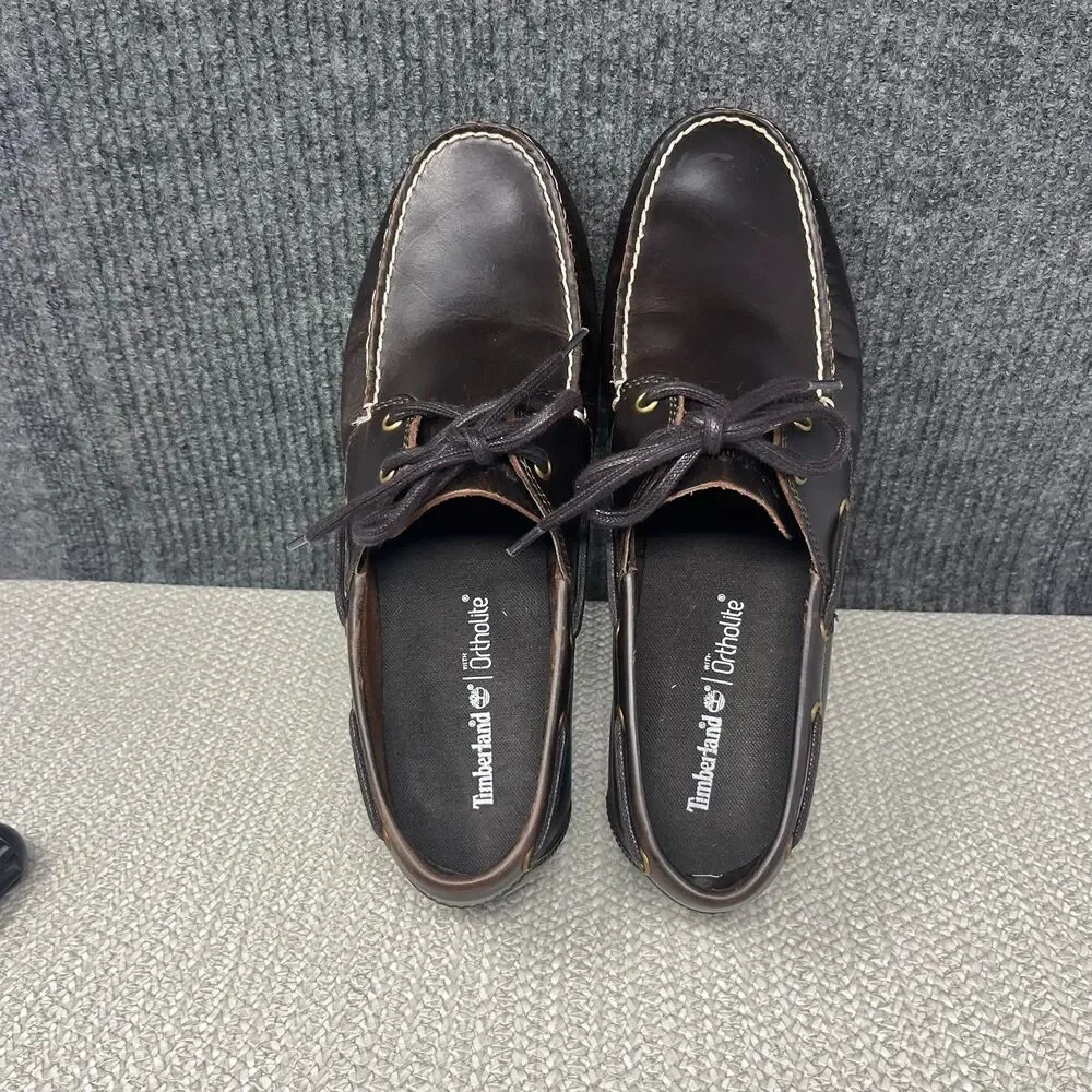 Timberland Cedar Bay Brown Leather Boat Shoes Slip On 2-Eye Mens 11.5 US